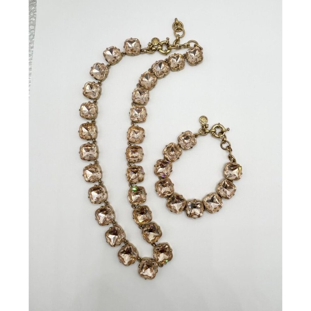 Vintage J. Crew Square Faceted Crystal Necklace & Bracelet Set in Peach Blush